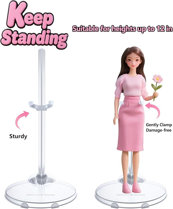 12 Pcs Adjustable Doll Stands - Transparent & Lightweight Display Rack for Dolls, Action Figures & Monsters