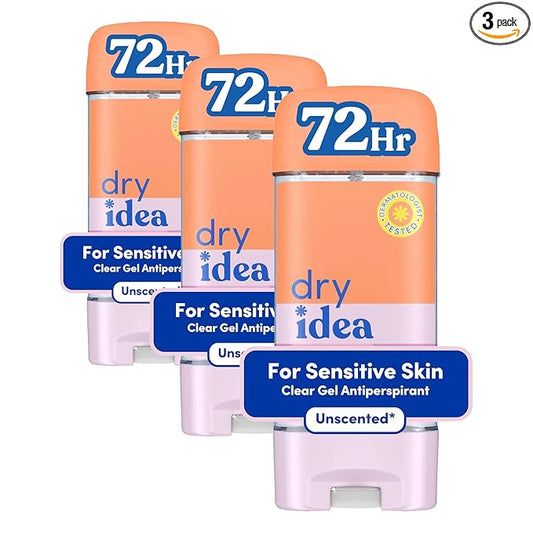 Dry Idea Gel Deodorant & Antiperspirant | 72-Hour Protection | Unscented | Hypoallergenic | Pack of 3