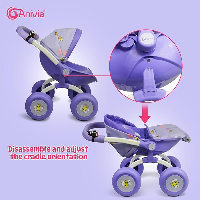 Doll Stroller Toy Anivia Realistic Doll Stroller Heart Design Gifts for Toddlers and Girls Foldable Baby Doll Stroller Toy (DT301purple)