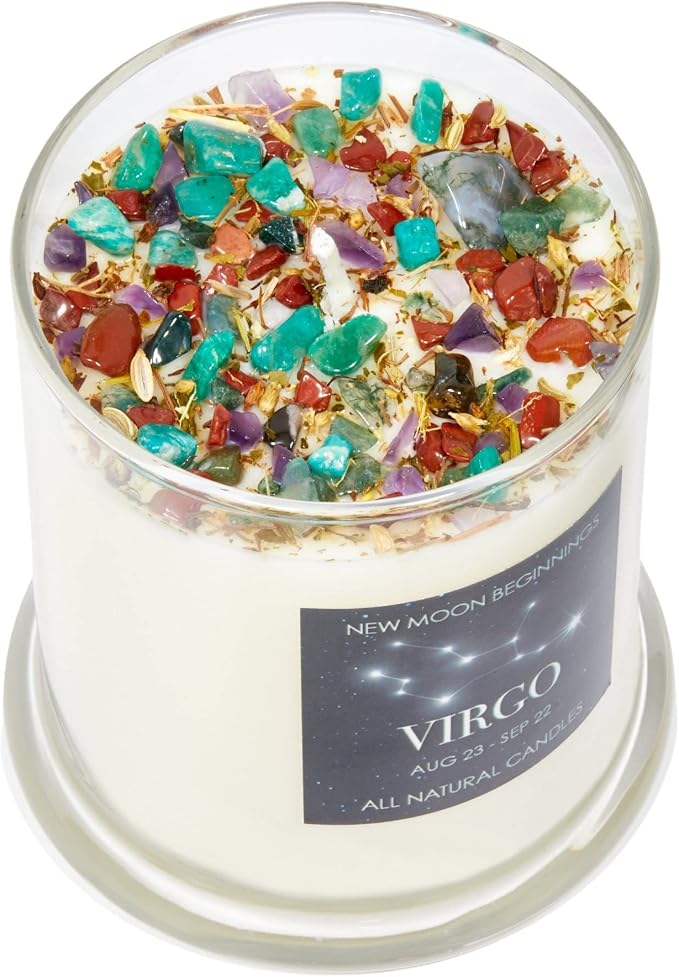 Virgo Zodiac Candle (Aug. 23 - Sep. 22) - Soy Candle - All Natural Aromatherapy Candle - Virgo Horoscope Candle - Crystal Candles - 12 oz Glass Jar