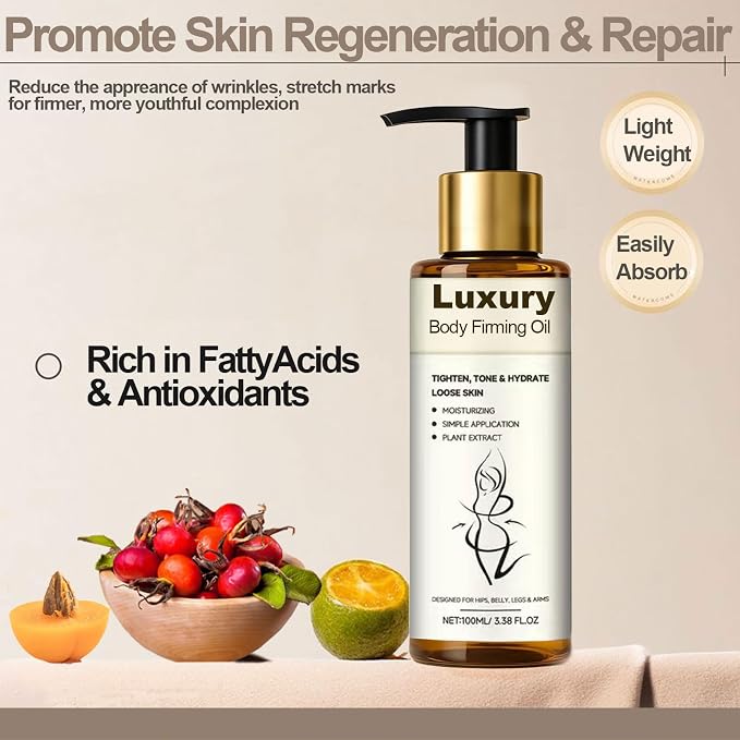 Luxury Body Firming Oil, Anti-Cellulite After-Shower Massage Oil, Natural Botanical for Tightening & Lifting Crepey Abdomen/Belly/Thighs/Butt, Moisturize/Fade Signs of Wrinkles/Marks|100ML/3.38Fl.Oz