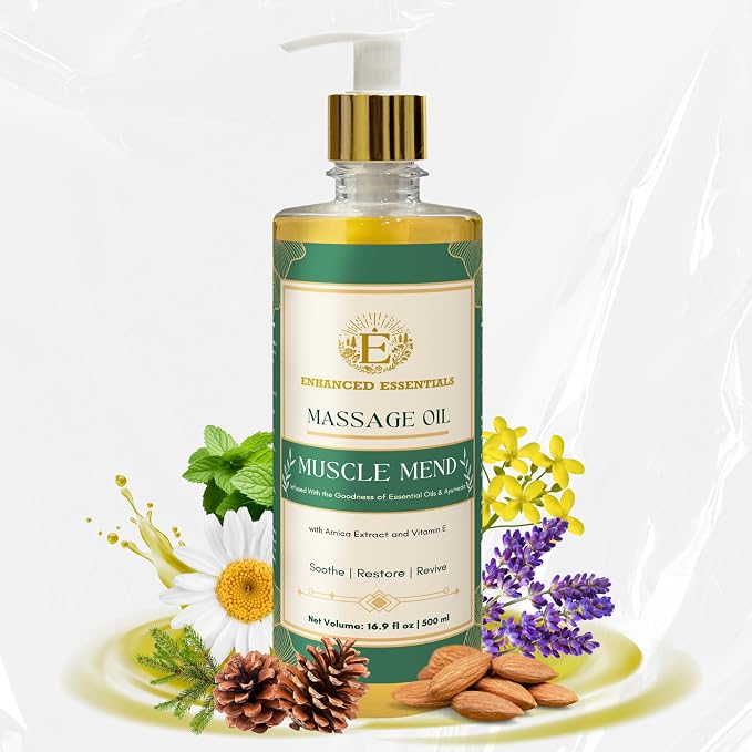 Muscle Mend| Muscle Recovery Massage Oil with Arnica, Ashwagandha & Essential Oils| Soothing,Non-Greasy, Fast-Absorbing| Use Post-Workout or Bedtime | 500ml (16.9 fl oz)