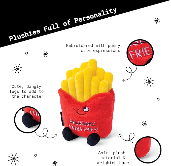 French Fry Plushie - Exercise? You Mean Extra Fries Sassy French Fry Plush, Cute & Funny Plush Toy for Gifting