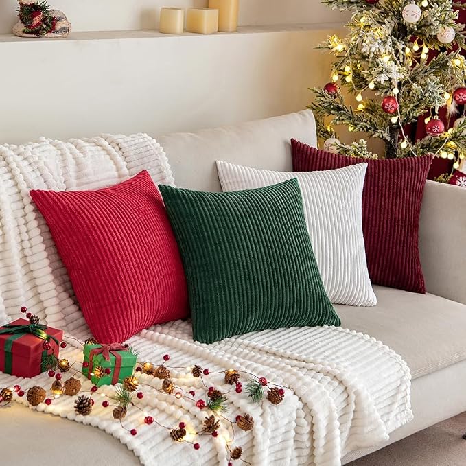 MIULEE Decorative Corduroy Throw Pillow Covers Set of 2 18x18 Army Green | Soft Striped Textured Cushion Cases, Boho Natural Greenery Pillowcases for Home Decor, for Couch Chair Sofa Bed Living Room