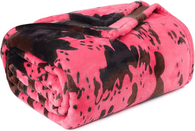 Cute Strawberry Cow Print Blanket Small Soft Warm Pink Blankets Pink Stuff Decor Gifts for Girls Kids Teen Women