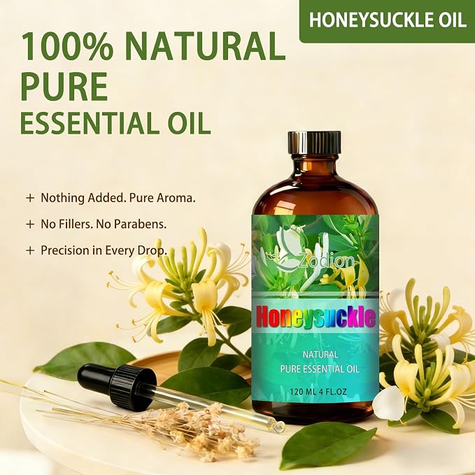 Honeysuckle Essential Oil - Honeysuckle Oil for Diffuser, 4 Fl Oz(120ml) | Candle Making, Soap Making, aroma, Strong Scent, Pure, Natural, Home Fragrance, Massage, Yoga