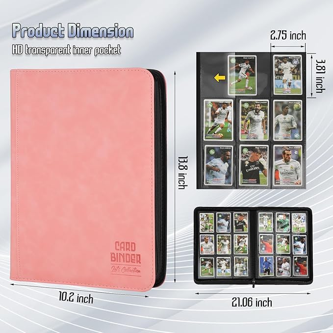 Trading Card Binder, Premium 9 Pocket Double Sided 540 Pocket PU Card Collection Binder, Collectible Trading Card Albums for MTG, TCG, Sport Card, Game Cards (Pink)