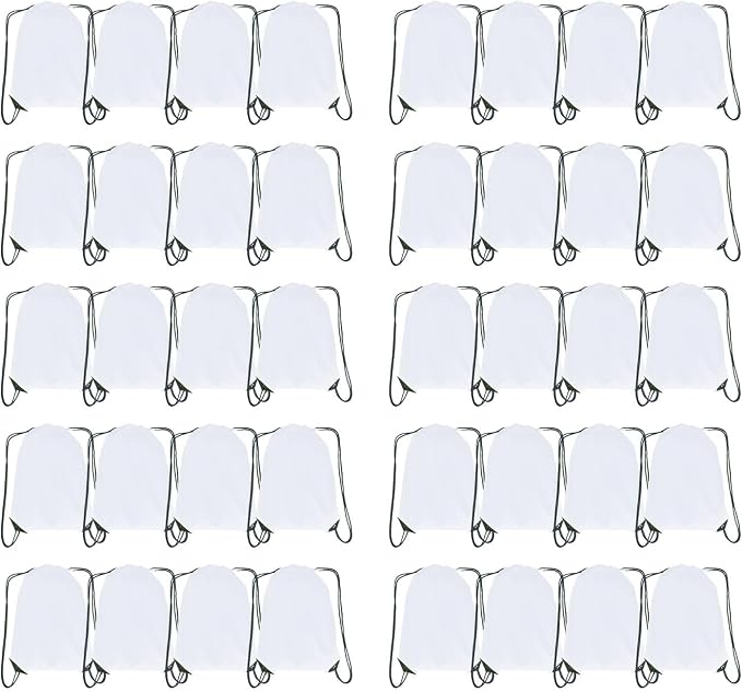 Drawstring Backpack Bulk 40 Packs Draw String Bags for Gym Sports Trip Pedestrianism Cinch Sack DIY for Women Men (white)