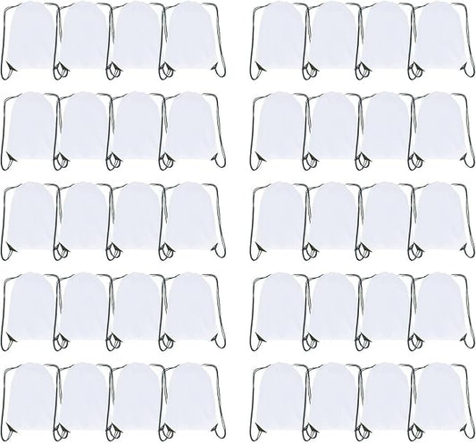 Drawstring Backpack Bulk 40 Packs Draw String Bags for Gym Sports Trip Pedestrianism Cinch Sack DIY for Women Men (white)
