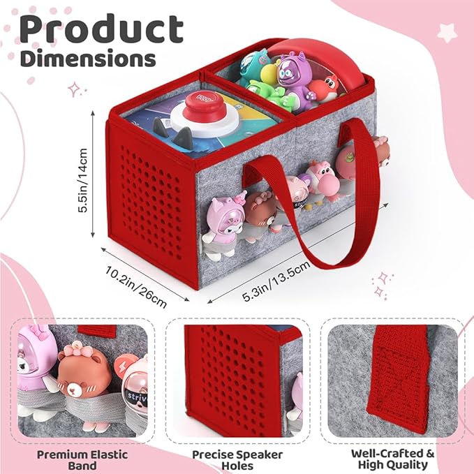 PISOSN Carrying Case for Toniebox Starter Set and Tonies Figurines, Travel Felt Cloth Musical Toy Folding Bag for Toniebox 2 & Accessories (Red)