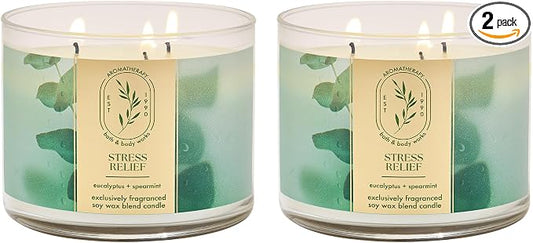 Bath & Body Works Eucalyptus Spearmint 3-Wick Candle - Scented Candle for At-Home Use - Long-Lasting, Room-Filling Fragrance - High Fragrance Oil Concentration - Soy Wax Blend - 2-Pack