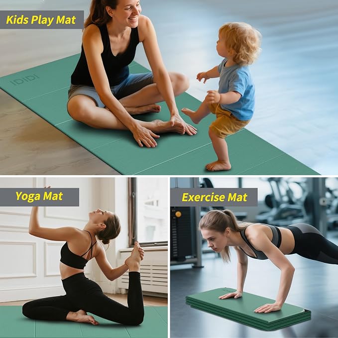 Foldable Extra Large Yoga Mat 74"×31.5", 8mm Double-Sided Non Slip Lightweight Fitness Mat for Man & Woman, Portable for Home Studio & Travel