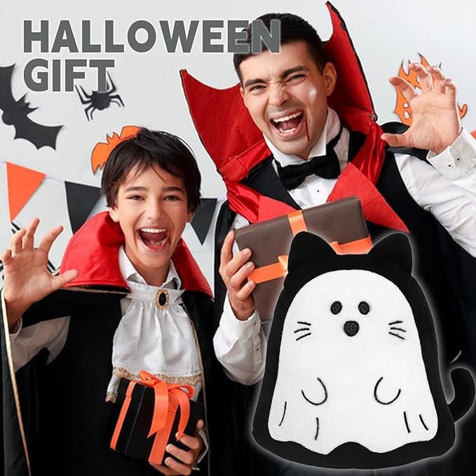Halloween Cat Ghost Plush Cat Stuffed Animal Cute Halloween Plushies Pillow Soft Plushie Doll Gifts for Kid Decor (10 Inch)