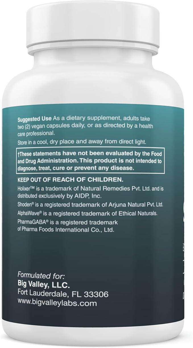 Advanced Stress Support – Holy Basil, Shoden® Ashwagandha, AlphaWave® L-Theanine, PharmaGABA®, Cacao Theobromine – Calm & Clarity Formula – Vegan, Non-GMO, Gluten-Free – 60 Capsules