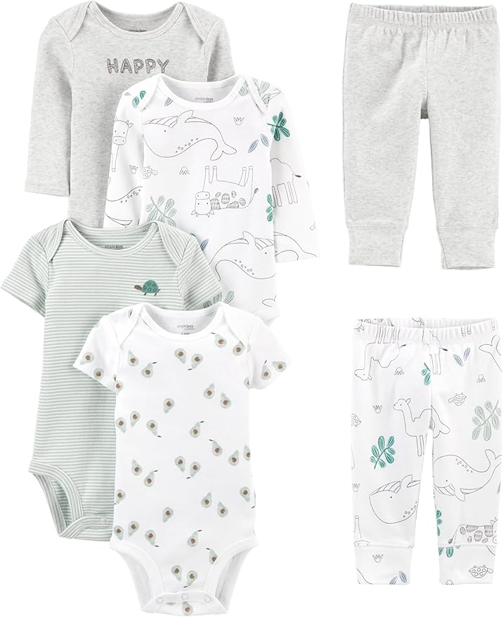 Simple Joys by Carter's Baby 6-piece Bodysuits (Short and Long Sleeve) and Pants Set