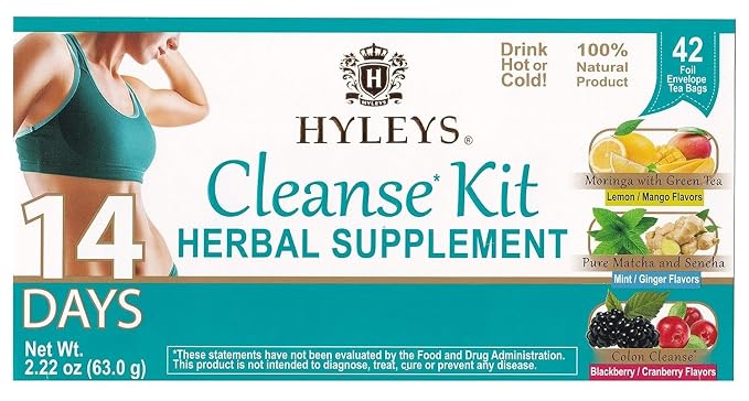 Hyleys Detox Tea for Cleanse and Weight Loss – 14 Day Detox Kit with 42 Tea Bags – Natural Moringa, Matcha, Senna – Supports Colon Cleanse, Digestion, and Metabolism (12 Pack - 504 Tea Bags Total)