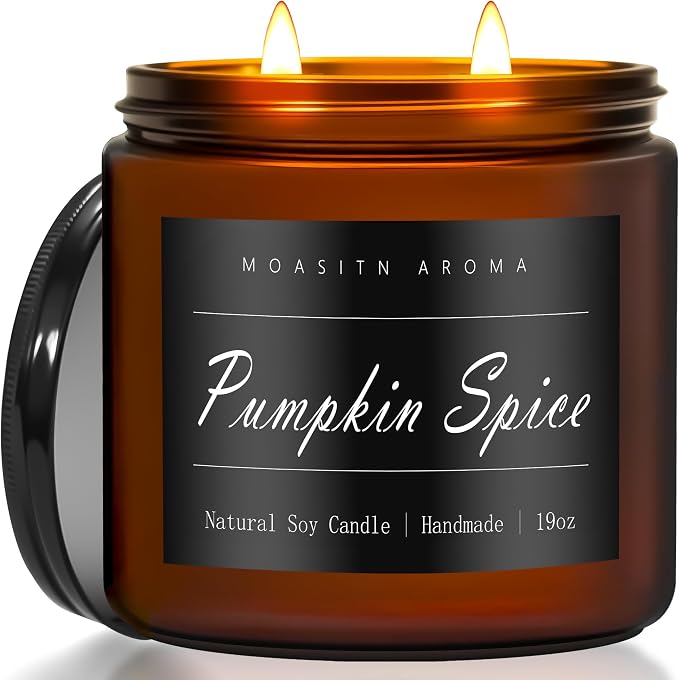 MOASITN Pumpkin Spice Large Heavenly Scented Candles for Home|19oz 100h Long Lasting Clean Burn|Natural Soy Aromatherapy Candle|2 Wick Jar Candle for Women,Men as Relaxing,Birthday,Housewarming Gifts