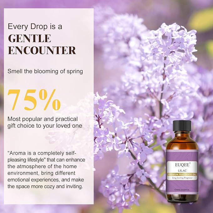 EUQEE 60ml Lilac Fragrance Oil with Glass Dropper for Diffuser(2.02 Fl oz) | Essential Oils for DIY Soap,Bath Bombs,Room & Linen Sprays