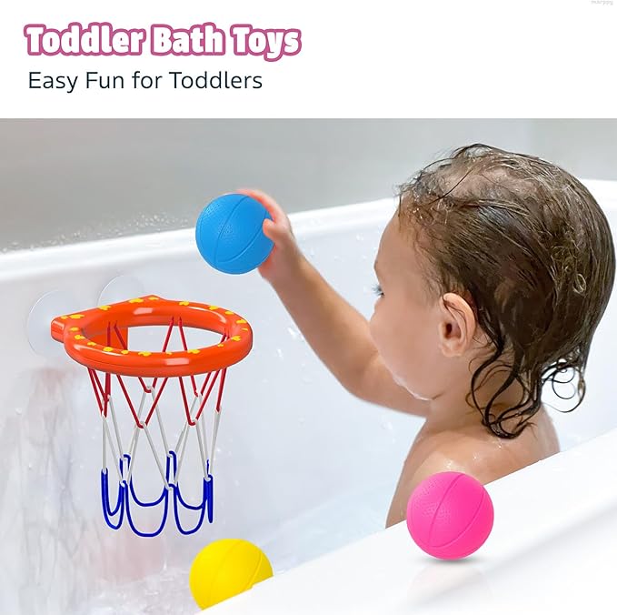 Bath Toys - Bathtub Basketball Hoop for Toddler Kids - Mold-Free Bath Toys with Strong Suction Cups and 3 Colorful No-Hole Balls - Fun Shower and Bathtub Toy for Toddlers