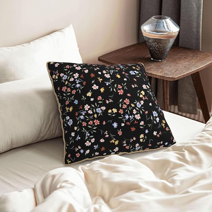 Black Floral Velvet Pillow Covers 20x20 Inch Vintage Colorful Wildflower Throw Pillows For Couch Farmhouse Cushion Covers Pillowcase Spring Summer Plant Pillow Cases For Sofa Bed Outdoor Decor