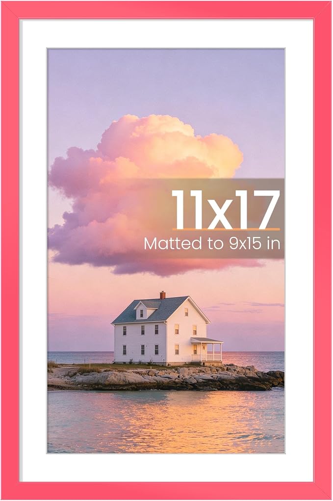 upsimples 11x17 Picture Frame, Display Pictures 9x15 with Mat or 11 x 17 Without, Wall Hanging Poster Frames, Hot Pink, 1 Pack