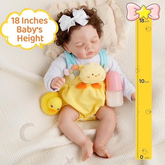 Jirachi Lifelike Reborn Baby Dolls, 18-Inch Sleeping Real Life Cloth Body Baby Girl, Realistic Reborn Baby with Toy Accessories for Kids Age 3+