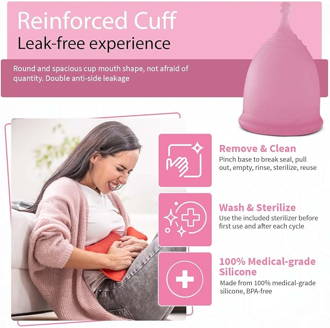 Angel's Peel Lounge Menstrual Cup for Women - 100% Medical-Grade Leak-Free Soft & Flexible Silicone Cup - 12 Hour Leak Protection Eco-Friendly & Reusable Period Cups for Women - Pink - Small