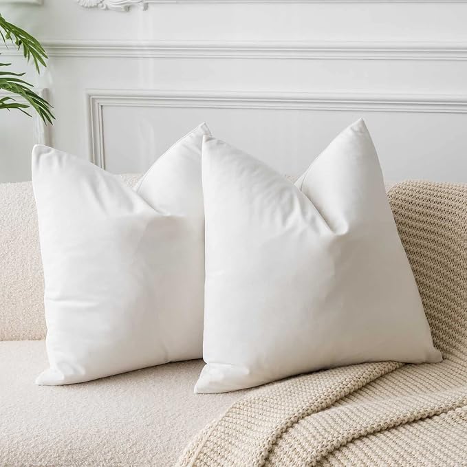 18x18 Velvet Throw Pillow Covers Set of 2 for Couch Bed Sofa,Cream White | Decorative Soft Cushion Covers with Invisible Zipper for Modern Living Room Bedroom Home Decor