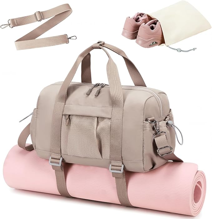LEDAOU Small Gym Bag for Women, Mini Duffle Bag with Yoga Mat Holder Lightweight Carry On Sports Bag with Separate Shoe Pocket & Wet Pocket Duffel Bags Dance Yoga Workout Bag