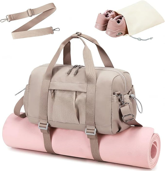 LEDAOU Small Gym Bag for Women, Mini Duffle Bag with Yoga Mat Holder Lightweight Carry On Sports Bag with Separate Shoe Pocket & Wet Pocket Duffel Bags Dance Yoga Workout Bag