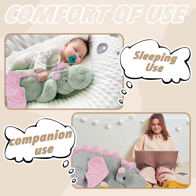 ARELUX Large 37in Cute Dragon Stuffed Animals Plush Toy Soft Matcha Green Pterosaur Plushie Giant Fuzzy Dinosaur Pillow Plushies with Pink Wings Cuddly for Friends Family Member