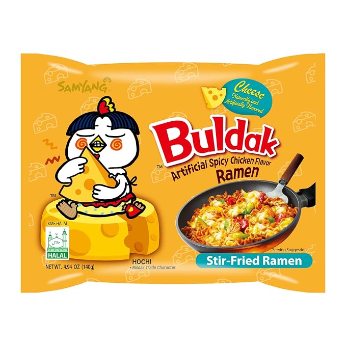 Samyang Buldak Cheese Spicy Hot Chicken Stir-Fried Noodles 4.94oz (Pack of 5)