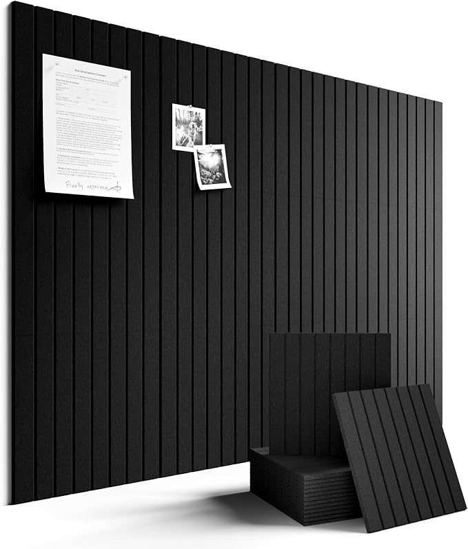 Fluxynara 48" x 36" Large Felt Bulletin Board, Black | 12 Pack Cork Board Alternative with 60 Safe Adhesive Tabs, Pin Boards for Wall Decor, Home, Office, Classroom,Dorm