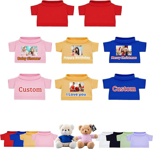8 Pcs Custom Teddy Bear Clothes with Name Photo, Personalized Stuffed Animal Clothing Fit 8-16inch Stuffed Bear Clothing, Personalized Clothes for Teddy Bears Make Your Own Plush Doll Shirt