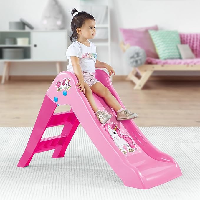 DOLU: My First Slide: Unicorn & Pink - Indoor/Outdoor Toy, Foldable Slope, 2 Step Ladder, Durable Plastic, Playground Equipment, Toddlers Kids Ages 2+