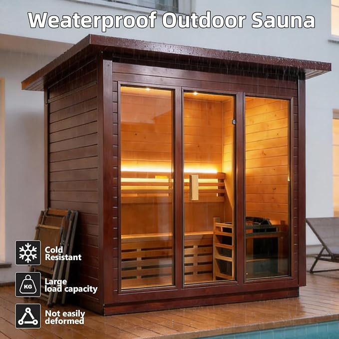 Outdoor Sauna 3 Person, Luxurious Steam Canadian Red Cedar Sauna Room with 6KW ETL Toule Heater, Traditional Backyard Sauna Spa with Asphalt Shingles, Sauna Accessories for Home & Garden