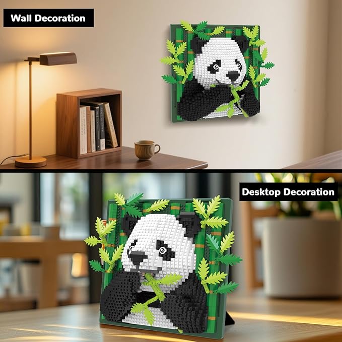Panda Animal 3D Wall Art Micro Mini Building Blocks Set, Unique Home Wall Decor or Table Display, No Compatible with Lego Set, Ideal Gift Toy for Adults Boys Girls (1142 PCS)