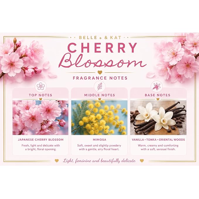 Cherry Blossom Scented Body Powder for Men & Women, Bath Perfume Dusting Powder with Fragrance & Essential Oils, Talc Free 8oz Large Container with Puff, Made in USA