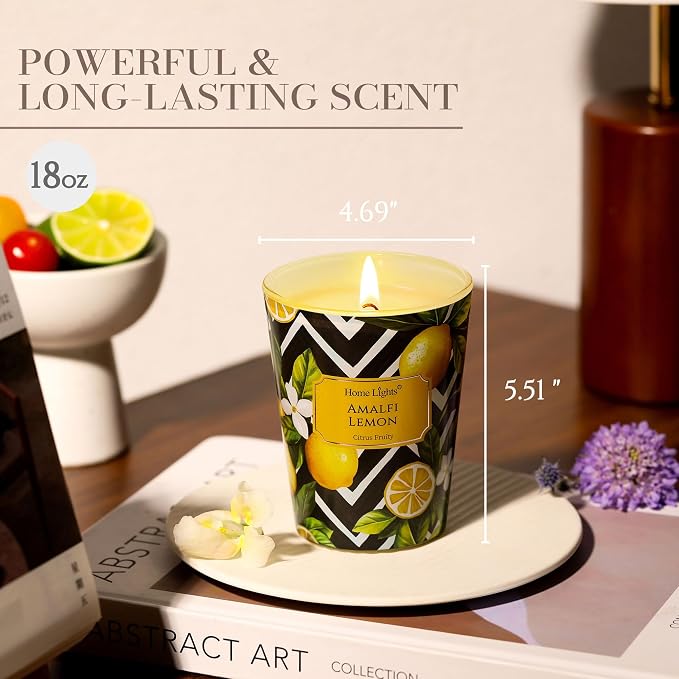 HomeLights Large jar Candle | 1-Wick Long-Lasting Scented Candles, 6.7oz Natural Soy Wax Candle for Home Scented, Eclectic Mixed Styles Gifts for Women & Men, Amalfi Lemon