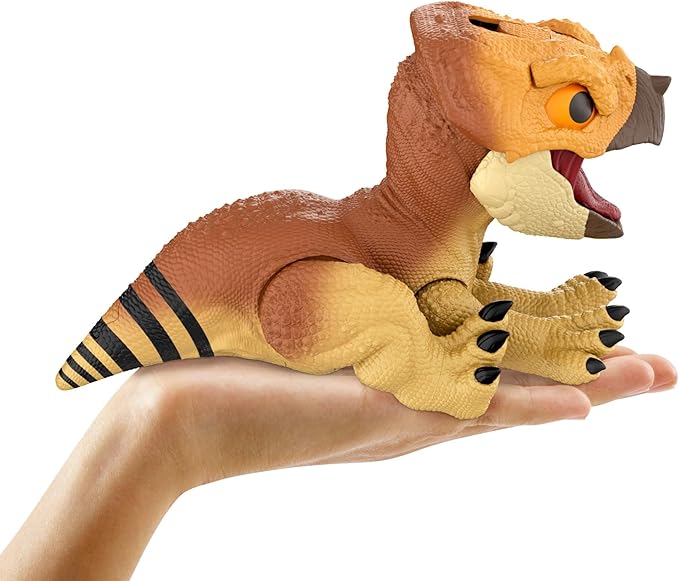 Mattel Jurassic World Rebirth Primal Protector Aquilops Dolores Interactive Dinosaur Toy with Attack Action & Sounds, Pet-Style Electronic Figure with Food Accessory
