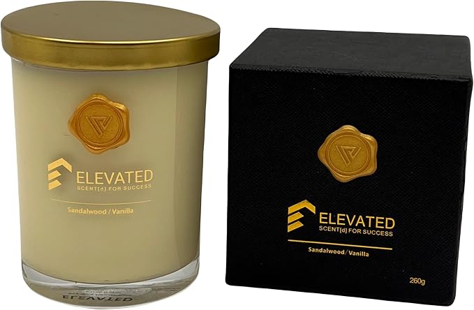 Elevated Scent[d] for Success Vanilla Sandalwood Candle | Long Lasting Candles for Aromatherapy | 9.1oz Large Candle Jar with Up to 70 Hours Burn Time