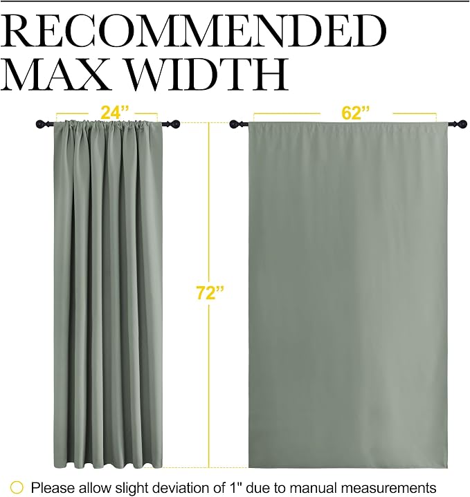 NICETOWN 2 Panels Blackout Curtains, Rod Pocket Window Curtains Room Darkning Drapes for Bedroom/Living Room, Thermal Insulated Solid Draperies for Home Office/Study, 62 by 72-Inch, Greyish Green