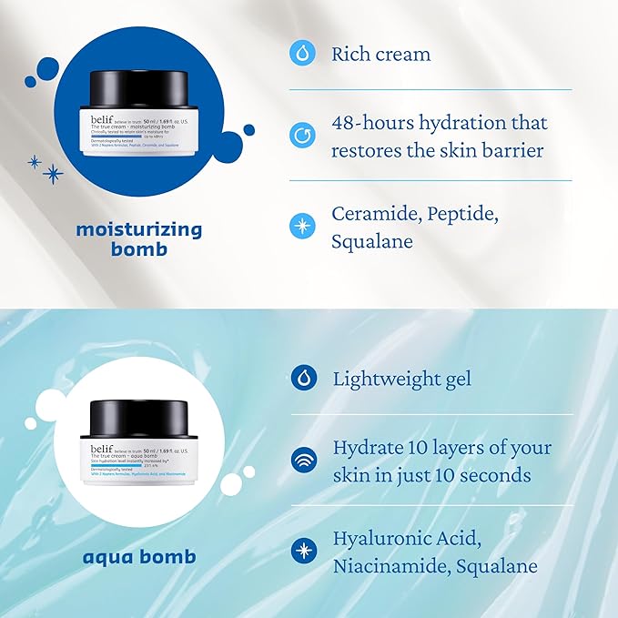 belif Moisturizing Bomb – Daily Ceramide Moisturizer with Peptide & Squalane, 48hr Hydration & Anti-Aging Cream, Milky & Lightweight, Restores Skin Barrier, Korean Skincare, 1.68 fl oz (50ml)