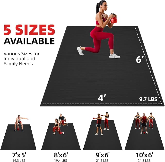 GymCope Extra Large Exercise Mat, 10'x6'/9'x6'/8'x6'/7'x5'/6'x4'(8mm) Thick Workout Mat for Home Gym & Garage Flooring, Shoe-Friendly, High-Density, MMA, HIIT, Weight Lifting, Cardio&Strength