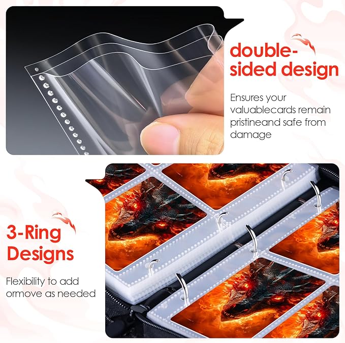 Trading Card Binder 4 Pocket, Waterproof PU 400Pockets Card Holder, Portable Zippered Collectible Game Card Albums Gifts for Boys and Girls, Trading Card Album for MTG/TCG/Card Holder Gift