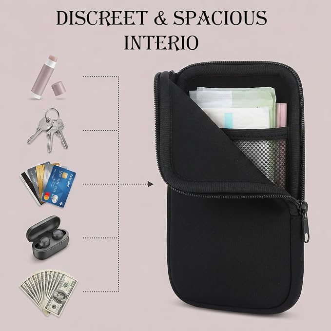 Portable Tampon Organizer Bag, Period Bags, Holder & Storage Case with Zipper for Travel, Discreet Waterproof Friendly Feminine Products Pouch for Women Purse (Black)