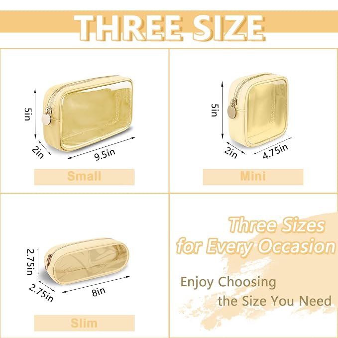 UIXIZQ Clear Small Pencil Pouch Makeup Bag for Purse,Nylon&PVC Pencil Case Waterproof Makeup Brush Holder with Zipper,Preppy Transparent Pen Bag Travel Cosmetic Bag for Women Men Office(Slim-Beige)