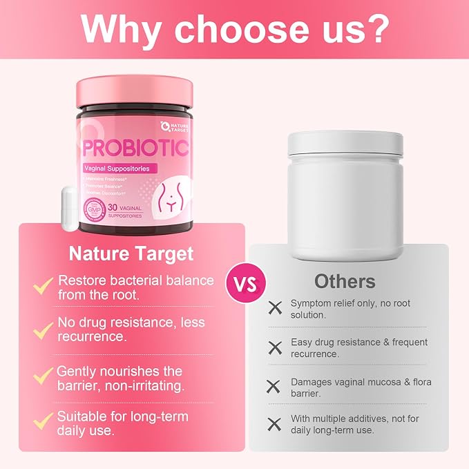 NATURE TARGET Vaginal Probiotics Suppositories for Women, 30 Count | Balances Vaginal PH, Eliminates Unpleasant Odor, Freshness Support, Relieves Irritation & Dryness, 100% Vegan, Paraben-Free