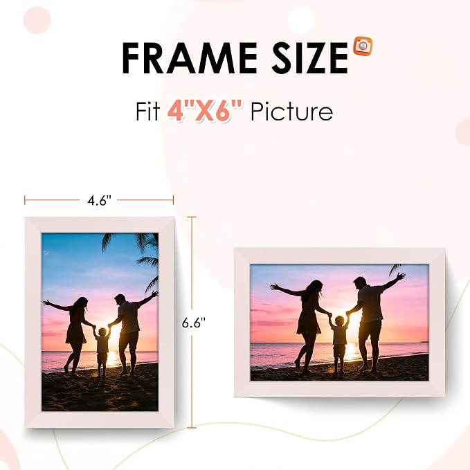FIXSMITH 4x6 Picture Frame Set of 2, Pink Photo Frame 4x6 with HD Plexiglass, Brown Picture Frames Collage for Tabletop or Wall Display