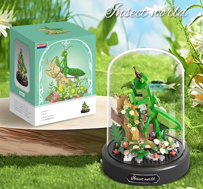 Insects Flower Bonsai Building Set,Adult Mini Animals Friend Set,Insect Collection Gift for Kids,Party Favors Bugs Building Block Kit,Valentines New Year Birthday Gift for Boys Girls(Mantis)
